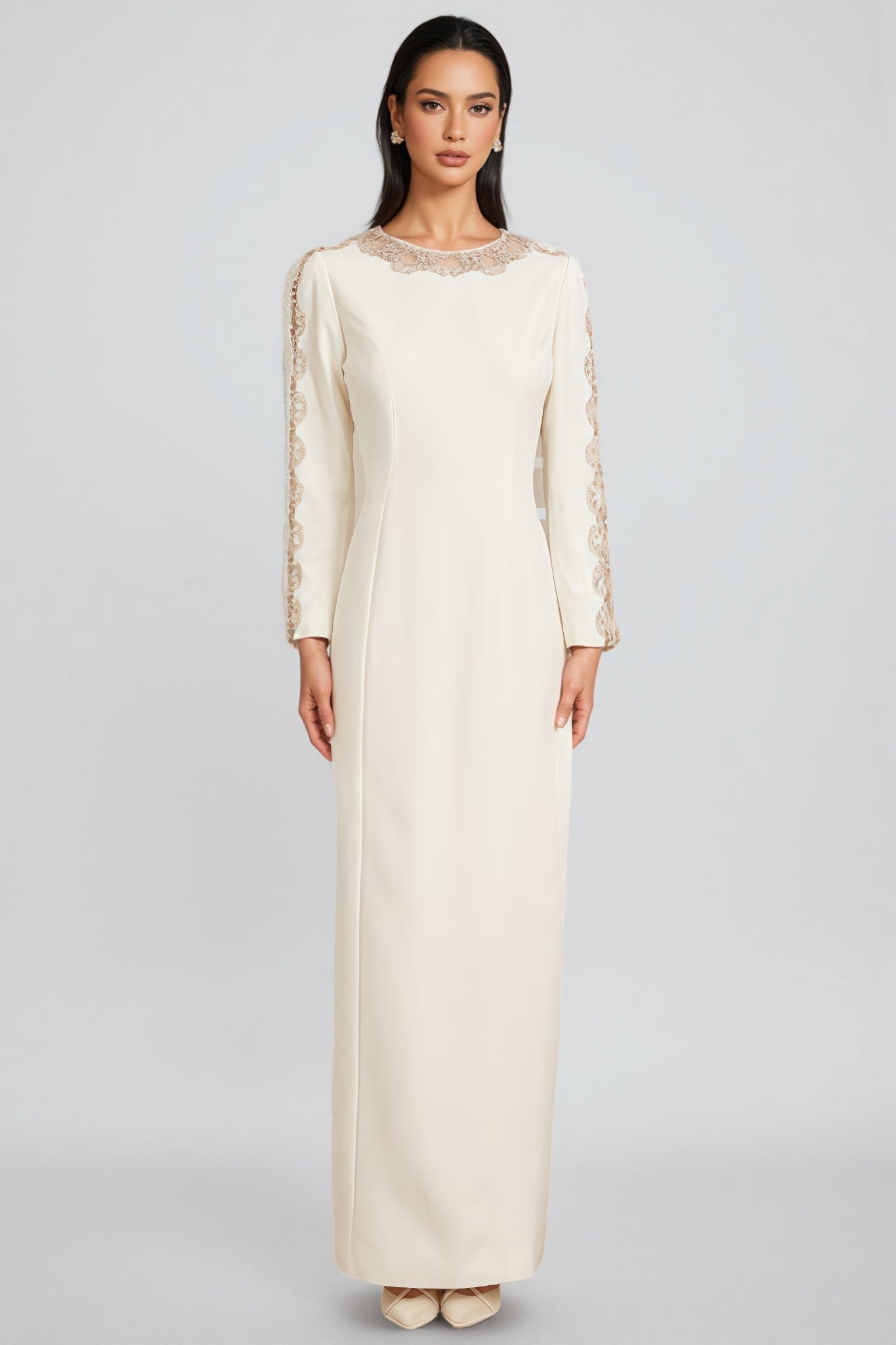 Esmed White Beaded and Diamond Maxi Dress
