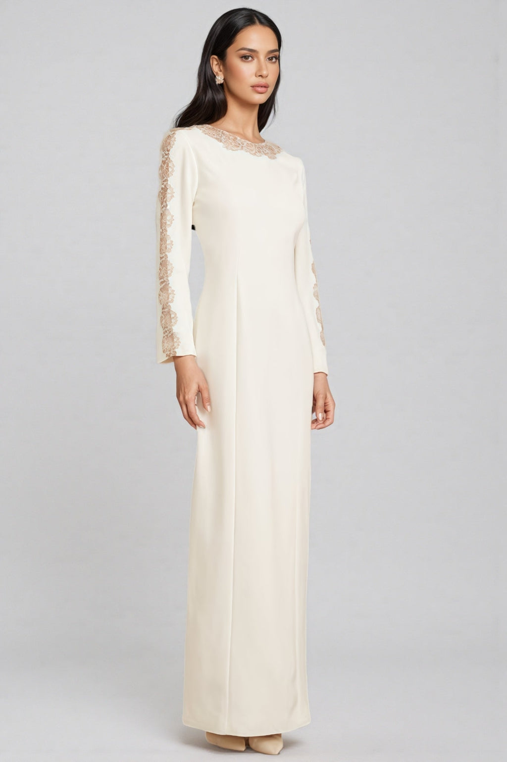 Esmed White Beaded and Diamond Maxi Dress