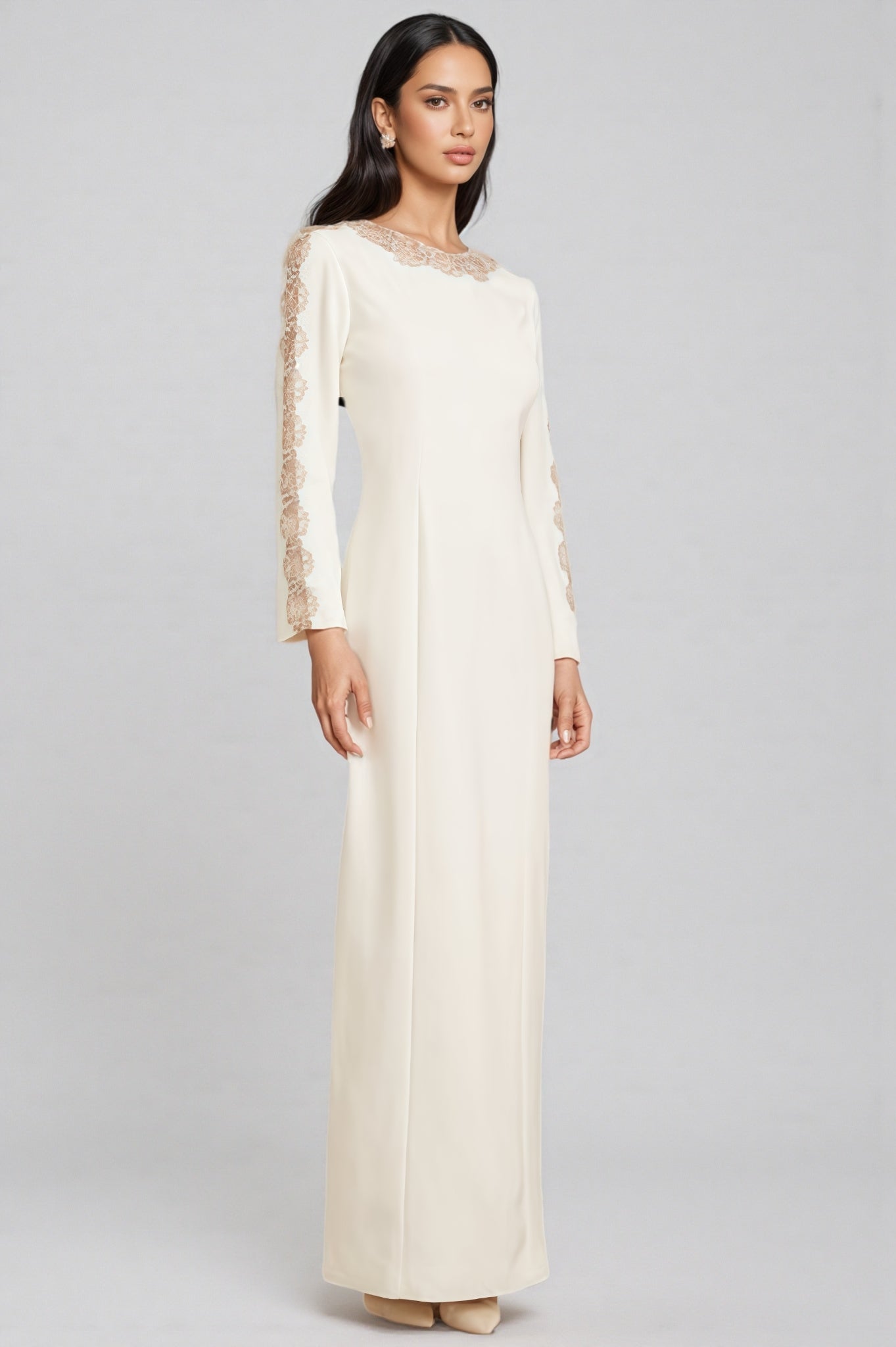 Esmed White Beaded and Diamond Maxi Dress