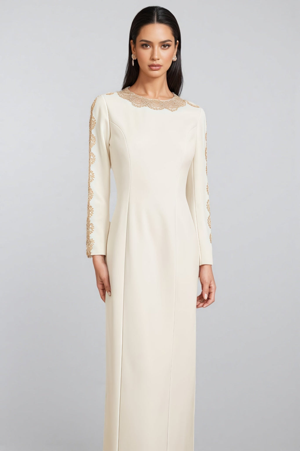 Esmed White Beaded and Diamond Maxi Dress