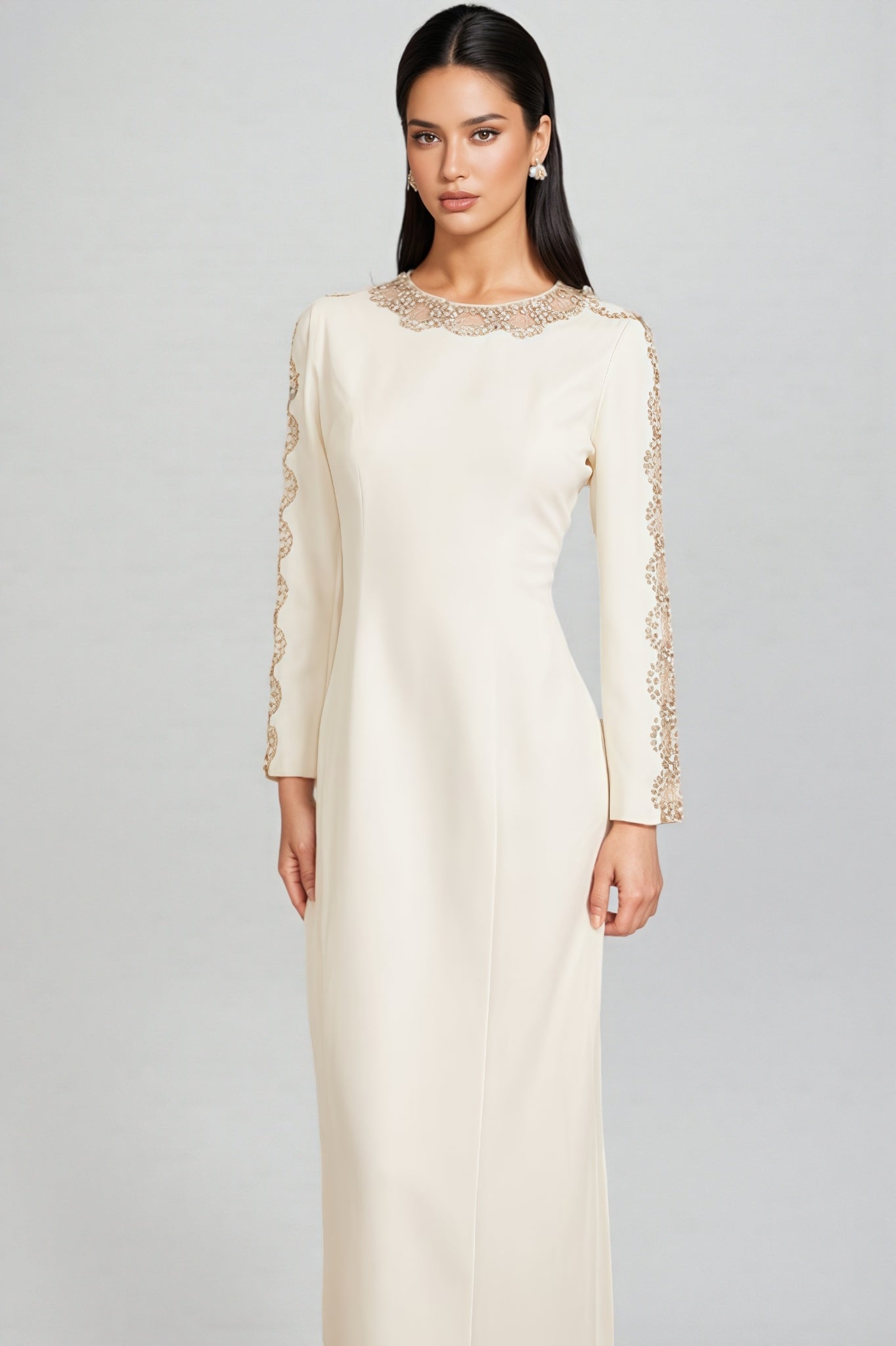 Esmed White Beaded and Diamond Maxi Dress