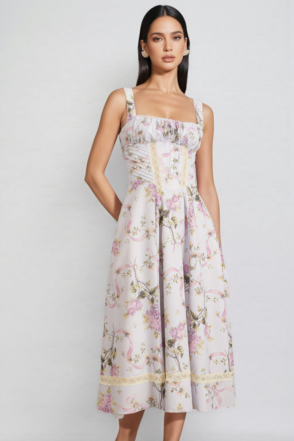 Zarlt Lace Up Backless Midi Dress