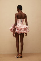 Laurine Pink Ruffled Satin Mini Dress