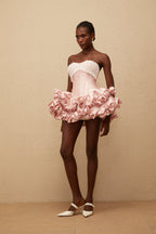 Laurine Pink Ruffled Satin Mini Dress
