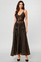 Ierra Black Polka Dot Pleated Midi Dress