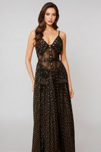 Ierra Black Polka Dot Pleated Midi Dress