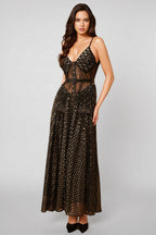 Ierra Black Polka Dot Pleated Midi Dress