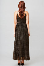 Ierra Black Polka Dot Pleated Midi Dress