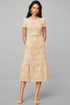 Aurore White Embellished Floral Lace Midi Dress