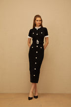 Mathilde Black Embellished Furry Knit Midi Dress