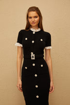 Mathilde Black Embellished Furry Knit Midi Dress