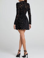 Lace Dress High Neck Long Sleeve Birthday Party Spring Mini Dress For Women 2026