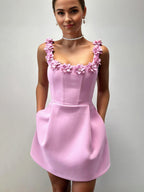 A-line Dress with Floral Embellishments No-sleeve Backless Birthday Party Mini Bud Dress For Women 2026