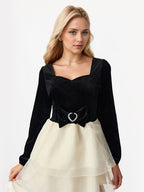 Contrast Mini Dress With Bowknot Long Sleeve Square Collar Layered Birthday Party Dress 2026