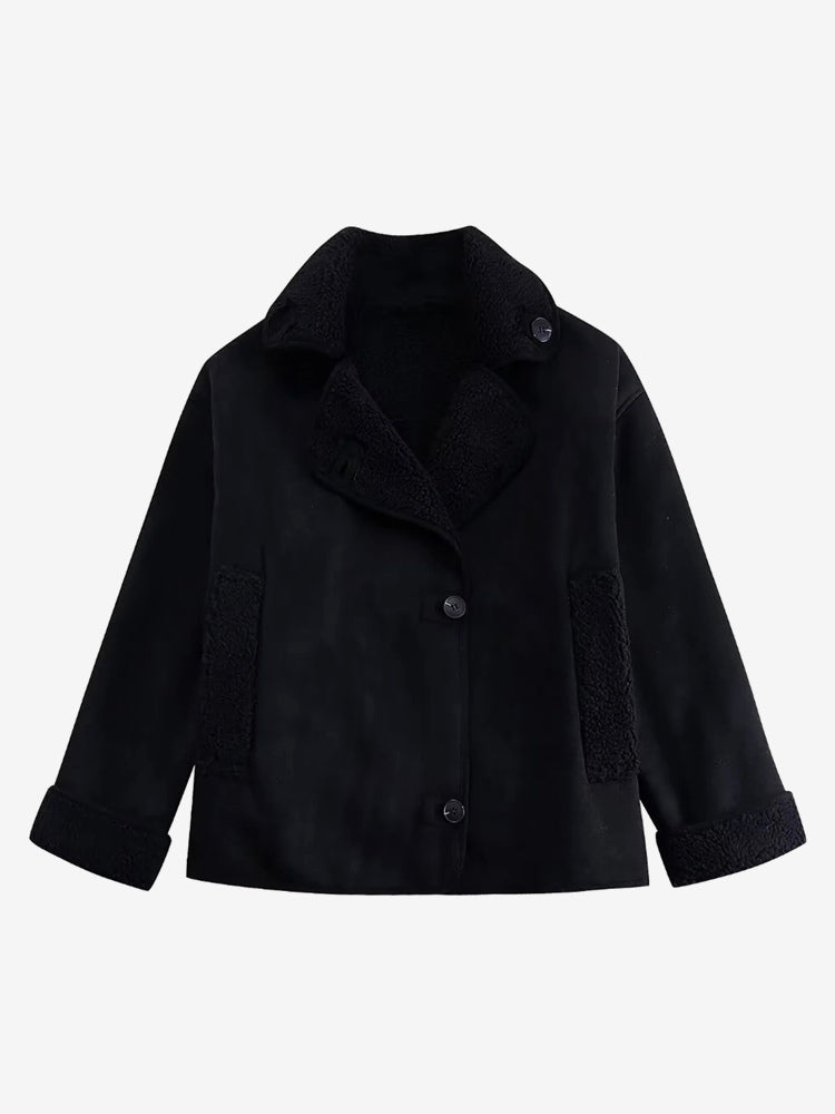 Faux Leather Jacket In Maillard Tones Faux Shearling Lapel Oversized Spring Outerwear For Women 2026