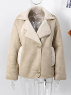 Faux Leather Jacket In Maillard Tones Faux Shearling Lapel Oversized Spring Outerwear For Women 2026