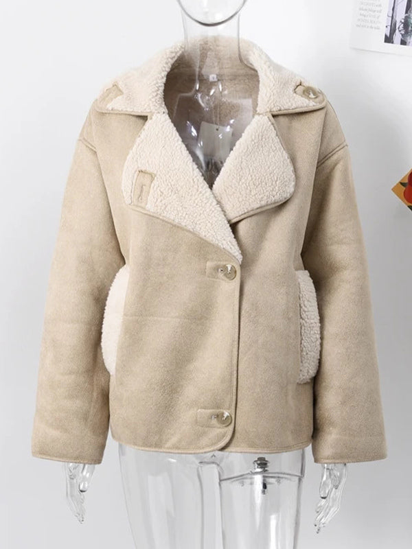 Faux Leather Jacket In Maillard Tones Faux Shearling Lapel Oversized Spring Outerwear For Women 2026