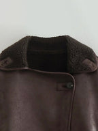 Faux Leather Jacket In Maillard Tones Faux Shearling Lapel Oversized Spring Outerwear For Women 2026