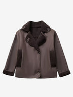 Faux Leather Jacket In Maillard Tones Faux Shearling Lapel Oversized Spring Outerwear For Women 2026