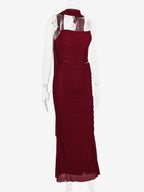 Strapless Corset And Mesh Maxi Skirt And Neck Scarf Party 3 Piece Co-ord Set For Women 2026