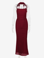 Strapless Corset And Mesh Maxi Skirt And Neck Scarf Party 3 Piece Co-ord Set For Women 2026