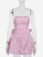 Soft Pink Floral Strapless Dress With Bowknot Birthday Party A-line Mini Dress For Women 2026