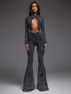 Two Piece Co-ord Set For Hot Girls High Neck Zip-Up Crop Top And Flare Pants Spring Outfit 2026