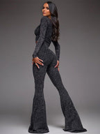 Two Piece Co-ord Set For Hot Girls High Neck Zip-Up Crop Top And Flare Pants Spring Outfit 2026