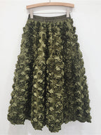 3D Rose Long Skirt Solid Color Birthday Party A-line Skirt For Women 2026