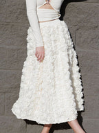 3D Rose Long Skirt Solid Color Birthday Party A-line Skirt For Women 2026