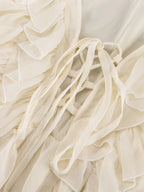 Apricot Ruffled Dress V-neck Long Sleeve Mini Dress For Women 2026