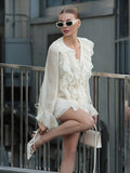 Apricot Ruffled Dress V-neck Long Sleeve Mini Dress For Women 2026