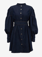 Denim Skater Dress Puff Sleeve Button-Up A-line Mini Dress For Women 2026