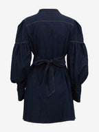 Denim Skater Dress Puff Sleeve Button-Up A-line Mini Dress For Women 2026