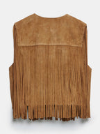 Western Cowgirl Fringe Vest Crew Neck Bohemian Spring Suede Jacket For Women 2026