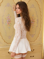 Lace Overlay A-line Dress Sheer Long Sleeve Mini Party Dress For Women 2026