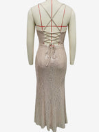 Sparkly Sequin Maxi Dress In Champagne Lace-up Ruched Spaghetti Straps Party Dress For Women 2026
