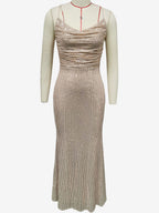 Sparkly Sequin Maxi Dress In Champagne Lace-up Ruched Spaghetti Straps Party Dress For Women 2026