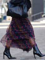 Mesh Skirt With Wavy Stripes Flowing Long Skirt For Women 2026