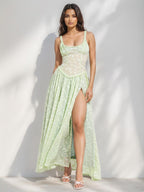 Sheer Corset Maxi Dress for Women - Cottagecore High Slit Sleeveless Flowy Fairy Sundress - Summer Beach Vacation 2026