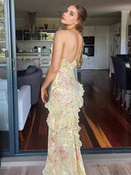 Tiered Ruffle Maxi Slip Dress for Women - Floral Backless V Neck Sleeveless Long Sundress - Summer Beach Vacation 2026