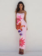 Floral Print Maxi Slip Dress for Women - Sexy Back Slit Sleeveless Bodycon Cami Sundress - Summer Beach Vacation 2026