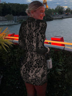 Mini Lace Dress With Cutout Long Sleeve High Neck Sexy Bodycon Club Dress For Women 2026
