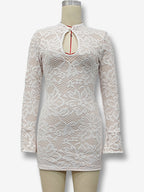 Mini Lace Dress With Cutout Long Sleeve High Neck Sexy Bodycon Club Dress For Women 2026