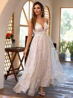Maxi Party Dress With Star Decals V-neck A-line High-slit Slip Dress For Women 2026