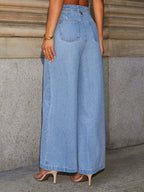 Denim Two Piece Co-ord Set Button-up Vest And Straight Jeans Summer Outfit For Women 2026