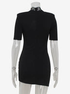 Black Bodycon Mini Dress With Lace Trim High Neck Sexy Club Dress For Women 2026
