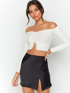 Trendy Cropped Top With Button Front Long Sleeve Off-Shoulder Knit Cardigan For Women 2026