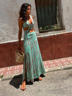 Tie Dye Maxi Dress for Women - Boho Cut Out V Neck High Slit Flowy Sleeveless Sundress - Summer Beach Vacation 2026