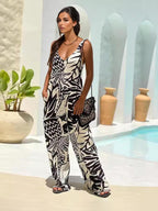 Tropical Printed Jumpsuit Sleeveless Wide Leg Summer Outfit For Women 2026